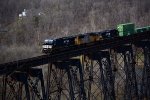 NS 4577 leads NS train 25A across the James River trestle